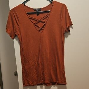 Forever 21 Rust Crisscross V-Neck Tee